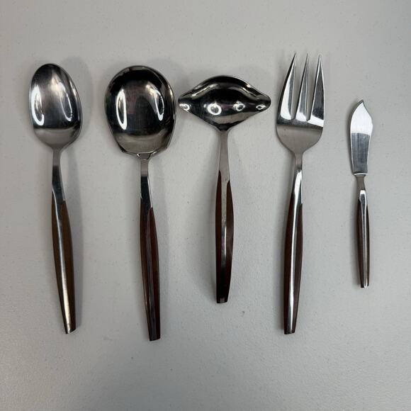 Eldan ELD2-BROWN Set 5 Service Pieces Mid Century Modern Flatware Stainless - Picture 2 of 7